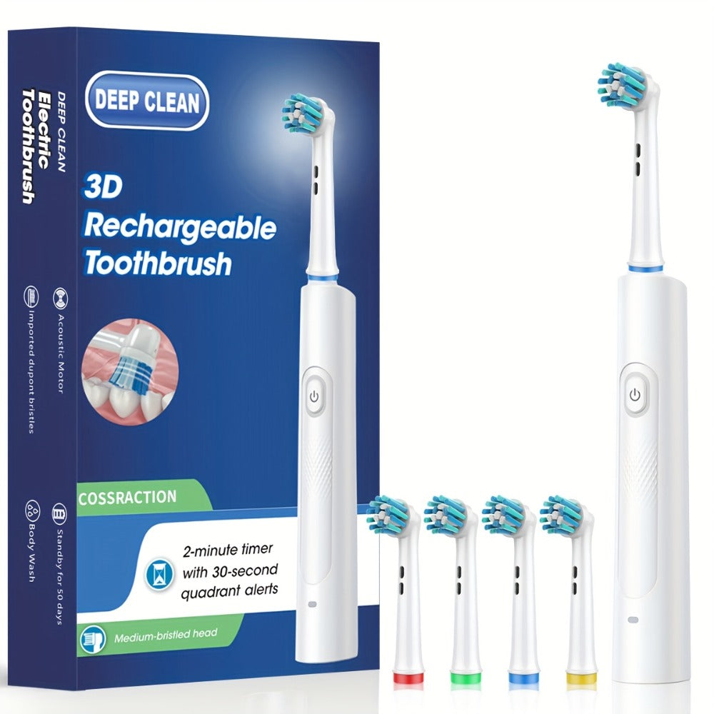Electric Toothbrush with Smart Timer – Sonic Whitening, 3D Round Soft Bristle Head, IPX67 Waterproof, USB Rechargeable, 4 or 8 Brush Heads, Black White Pink for Adults, Couples & Families