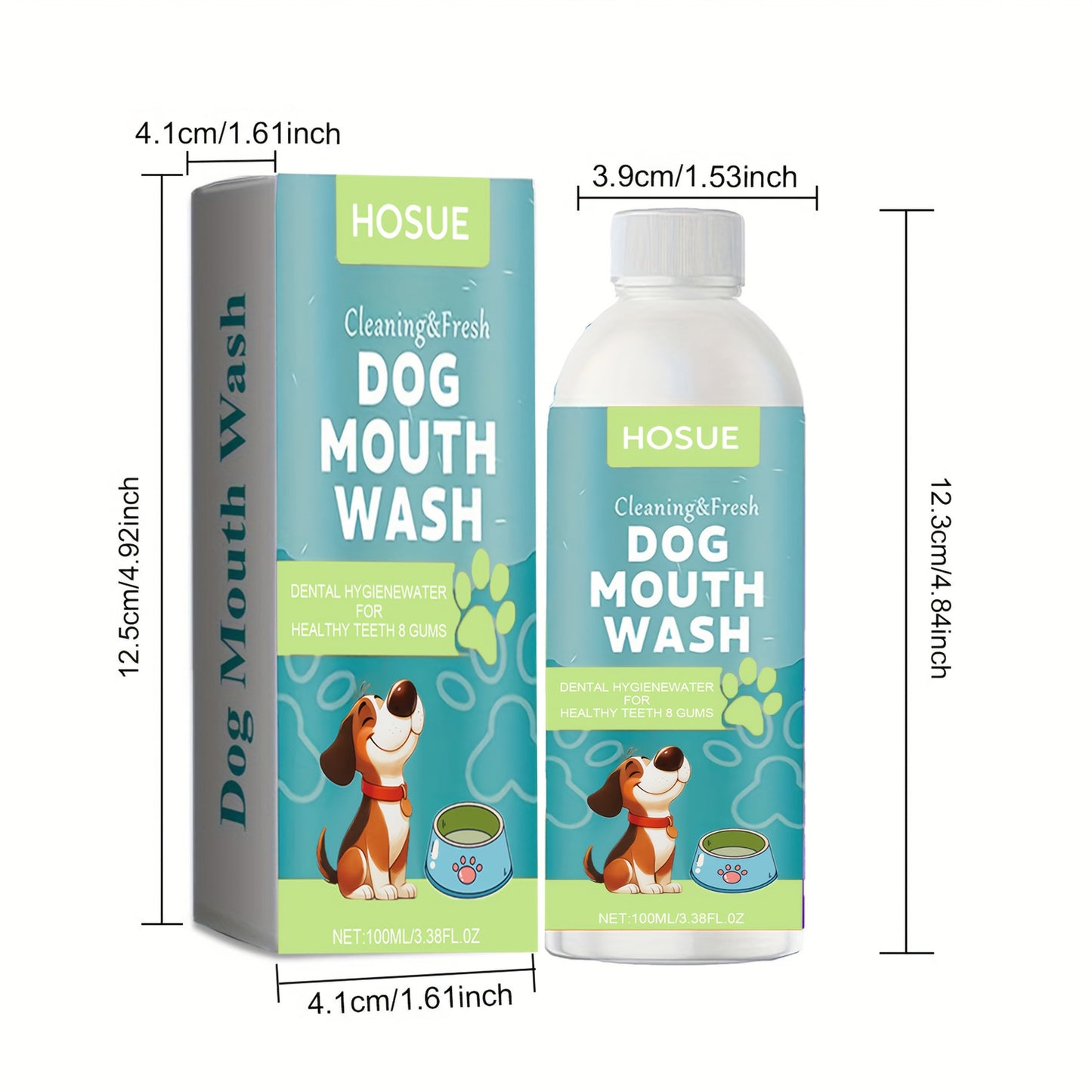 Dog Mouthwash for Fresh Breath with Peppermint Extract - Natural Dental Health Oral Care Liquid, Easy-to-Use Water Additive for Dogs, Freshens Breath & Supports Clean Teeth, 100ml / 3.38oz