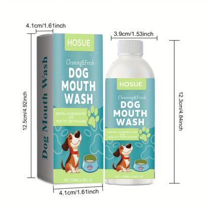 Dog Mouthwash for Fresh Breath with Peppermint Extract - Natural Dental Health Oral Care Liquid, Easy-to-Use Water Additive for Dogs, Freshens Breath & Supports Clean Teeth, 100ml / 3.38oz
