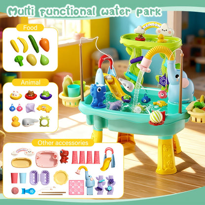 Kids Water Table Toy with Electric Pump & Faucet for Toddlers - Play Sink with Food Accessories & Fishing Toy, Sensory STEM Kitchen Water Play for Boys Girls Ages 3 4 5, Birthday Gift