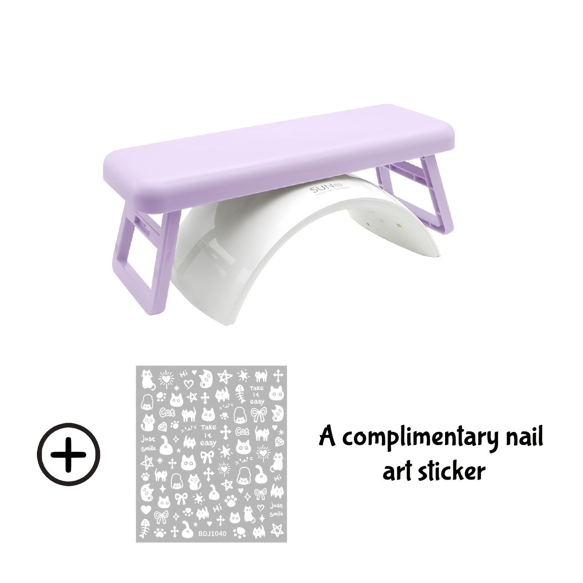 Folding Nail Armrest Hand Rest for Nail Technicians - Cushioned Wrist Support Pillow Bracket, Portable Manicure Table Stand, Professional Salon Nail Station Accessory, Pink White Purple