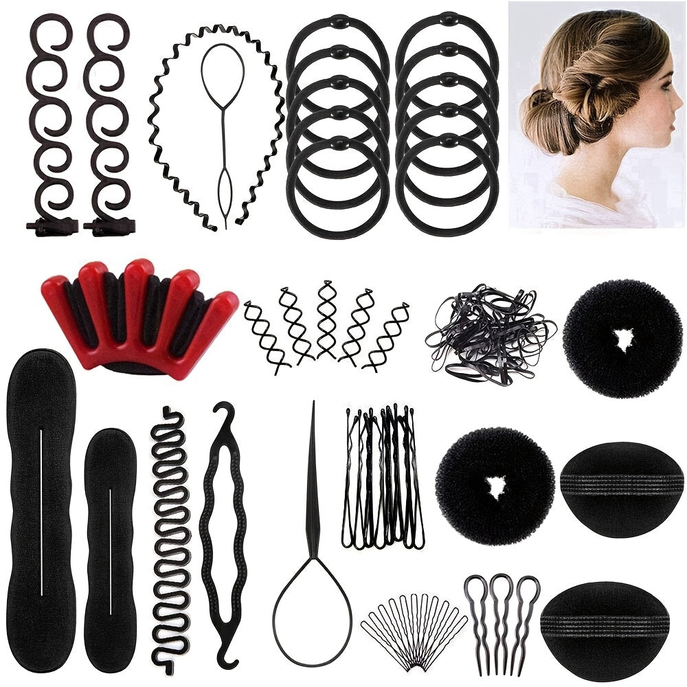 51-Piece Hair Styling Tool Set Braiding Kit with Clips Donut Bun Maker Hair Pins Curlers Braid Accessories for Women Bridal Wedding Updo Special Occasion Gift