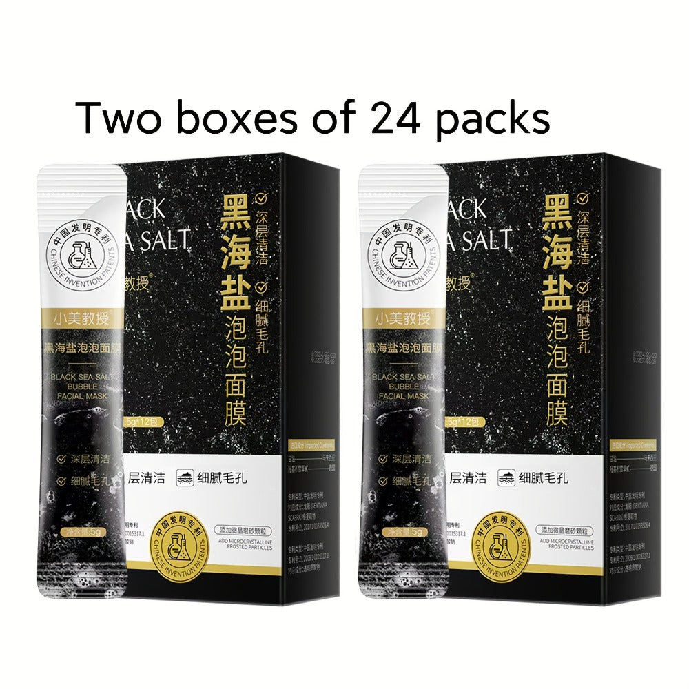 Black Sea Salt Bubble Mask with Nicotinamide, Moisturizing Foam Mud Mask Alcohol-Free for All Skin Types, Unisex Deep Cleansing Pore Purifying Face Mask – Individual Portable Packs for Travel (12/24/36 Pack)