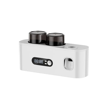 Toothbrush Holder with UV Sterilizer & Automatic Toothpaste Dispenser – 5-Slot Smart Bathroom Organizer with 2 Cups, USB Rechargeable, Clock Display, Durable Plastic Wall Mount for Family Oral Care