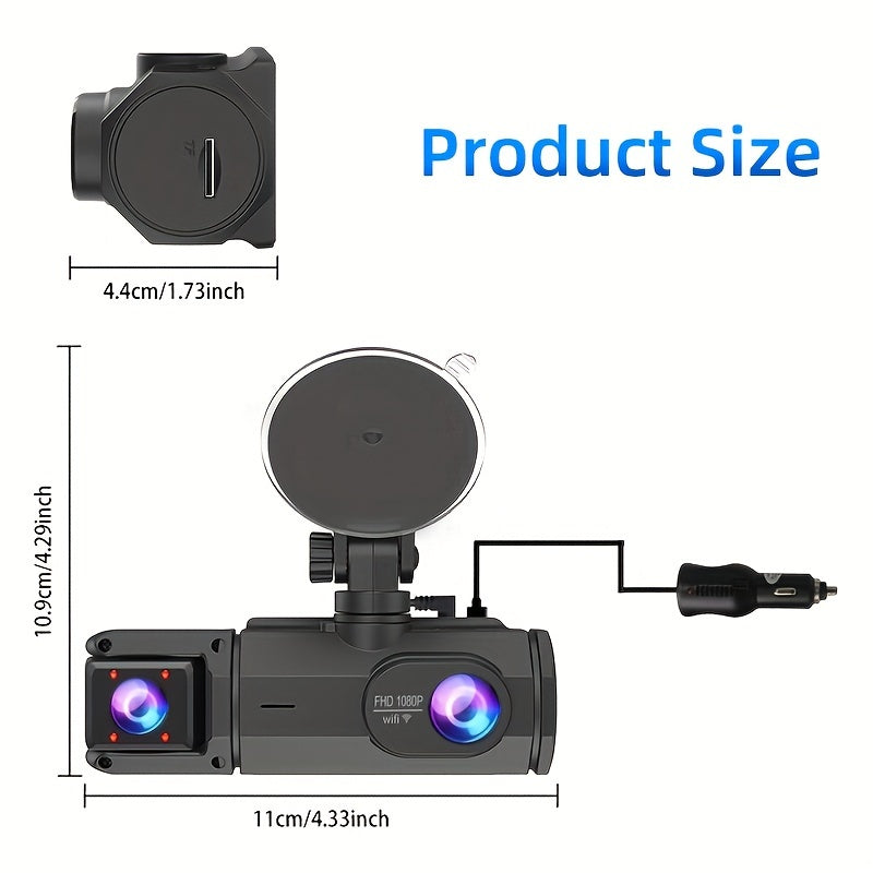 Car Driving Recorder, FHD1080P Car 2/3 Cameras, 170° Wide-angle Lens, Built-in Wifi, Adjustable Built-in Camera, Super Night Vision Black Box, Loop Recording, Motion Detection, Optional 32GB Memory Card, Car Front And Rear 360-degree Driving Recorde