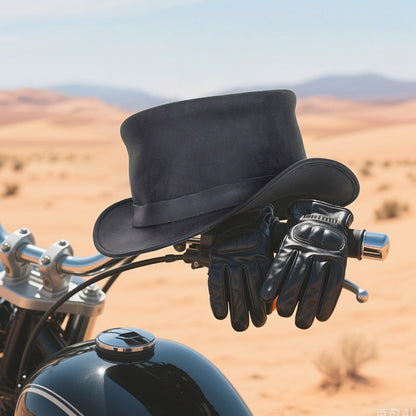 Genuine Leather Top Hat Steampunk – Shapeable Wide Brim Gentleman Hat for Men Women, Halloween Costume Topper, Deadman Victorian Derby Hat, Handcrafted Top-Grain Leather, Black, Sizes S-3XL