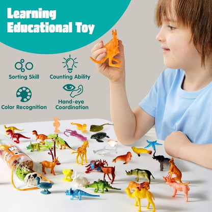 Animal Figures Toys for Kids 69pcs – 5-Set Nature World Mini Animal Figurines with Sensory Bin, Zoo, Ocean, Farm, Dinosaur & Jungle Animals, Easter Basket Stuffers & Birthday Party Favors