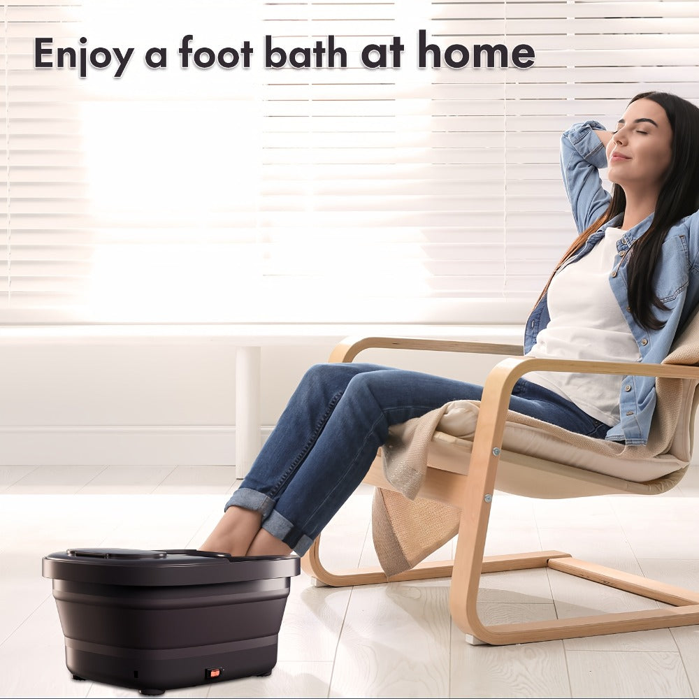Collapsible Foot Spa Bath with Heat Bubble Massager & Remote Temperature Control - 3 Pedicure Attachments Foldable Foot Soak Tub with Handle for Home Relaxation Pedicure, Gift for Women, Rose Red