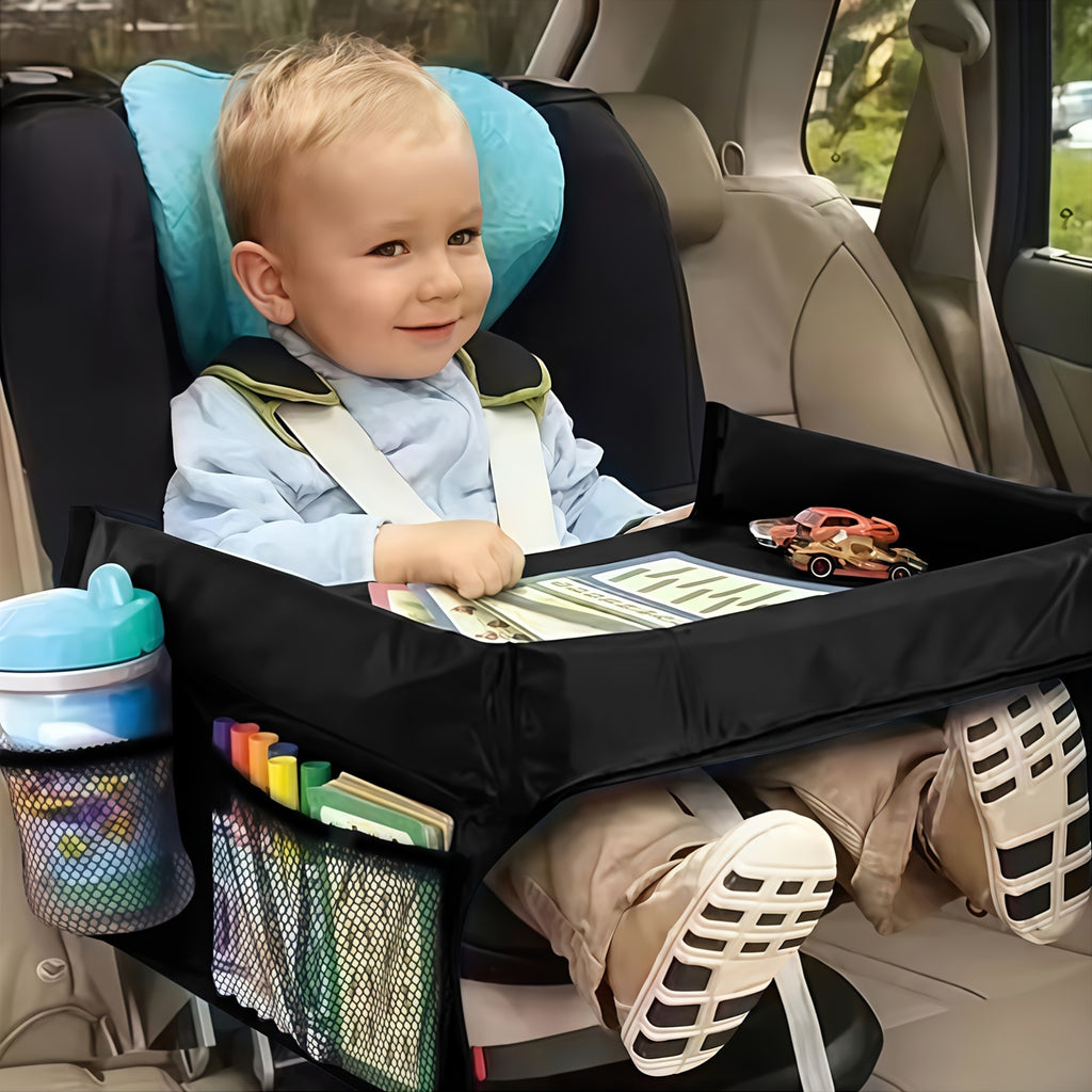 1pc Foldable And Expandable Polyester Youngsters Car Seat Travel Tray with Multiple Storage Pockets - Lightweight, Wall-Mountable Design for Airplane, Car And Home Use, Car Storage Tray | Versatile Travel Accessory | Sturdy Constructio