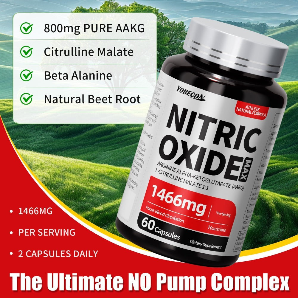 Nitric Oxide Supplement 1466mg with L-Arginine, L-Citrulline & Beet Root — Boosts Blood Flow, Muscle Pump, Endurance & Athletic Performance | Pre-Workout Capsules for Men & Women | 1-3 Bottle Options