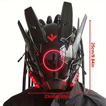 LED Punk Mask with Tubular Braids & Helmet – Futuristic Sci-Fi Mechanical Cosplay Mask for Halloween, Rave Music Festival & Party, Blue Green Pink, Handmade TPU PC Unisex Adult Costume Prop