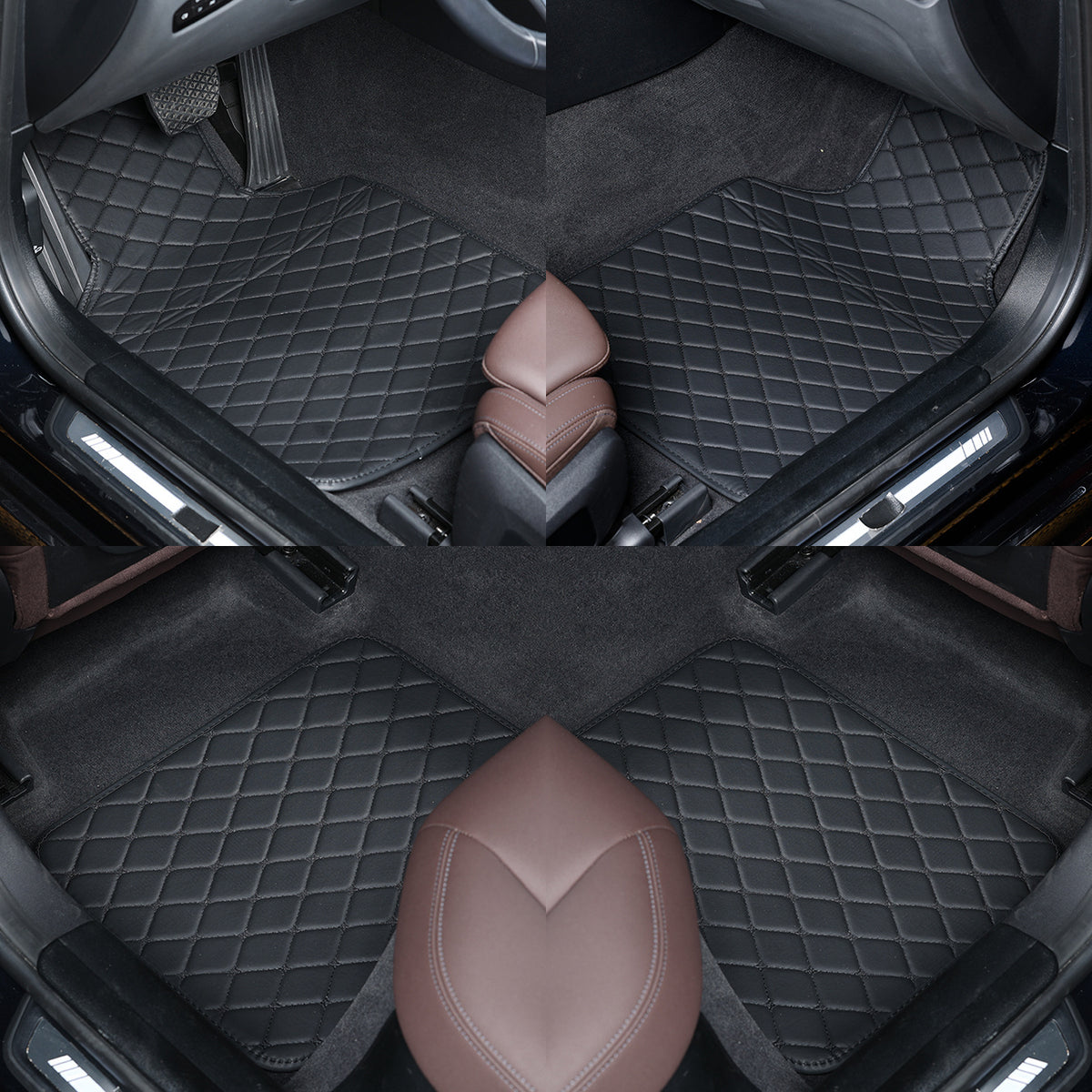 Universal PU Leather Car Floor Mats 4Pcs Set, Non-Slip Backing Waterproof Auto Floor Liners For Cars, SUV, Sedan, Truck, Van, Black