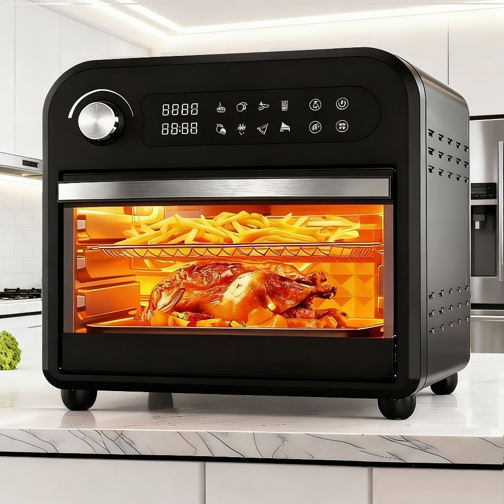 Air Fryer Toaster Oven Combo 15QT Extra Large, 360° Convection, LED Digital Display, Precise Temperature Control – Stainless Steel Interior, 5 Accessories, Healthy Low-Oil Cooking for Family Kitchen