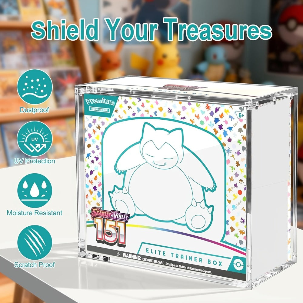 Pokemon Acrylic Display Case for ETB & Booster Bundle – 6mm Thick Clear Box Magnetic Lid UV Resistant Stackable Elite Trainer Box Protector for Card Collectors Gift