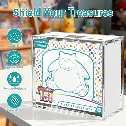 Pokemon Acrylic Display Case for ETB & Booster Bundle – 6mm Thick Clear Box Magnetic Lid UV Resistant Stackable Elite Trainer Box Protector for Card Collectors Gift