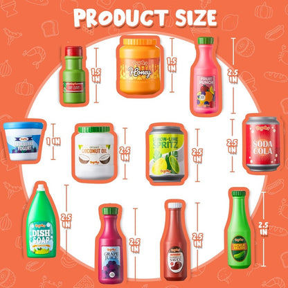 30 Pcs Play Food Grocery Cans Set - Pretend Kitchen Toy with Drinks, Juice, Snacks & Yogurt, BPA-Free Safe, Easter Basket Stuffer, Party Favor Gift for Boys Girls Ages 3+