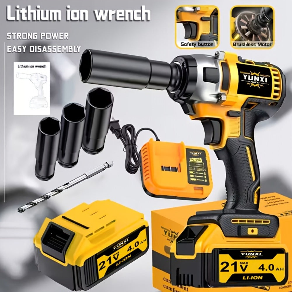 21V Cordless Impact Wrench Kit High Torque Brushless with 4000mAh Rechargeable Battery – Wireless Power Wrench Driver for Car Motorcycle Repair, DIY Home Projects, Gift for Mechanics & Men