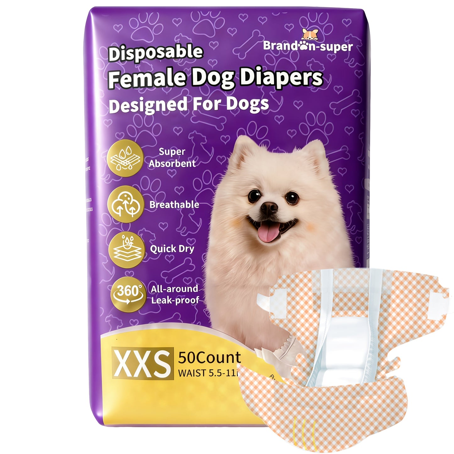 Disposable Dog Diapers 50-Pack for Male & Female Dogs - Super Absorbent Leak-Proof Pet Nappies, Comfortable Fit for Puppies, Senior Dogs, Incontinence & Post-Surgery Recovery, XXS to L