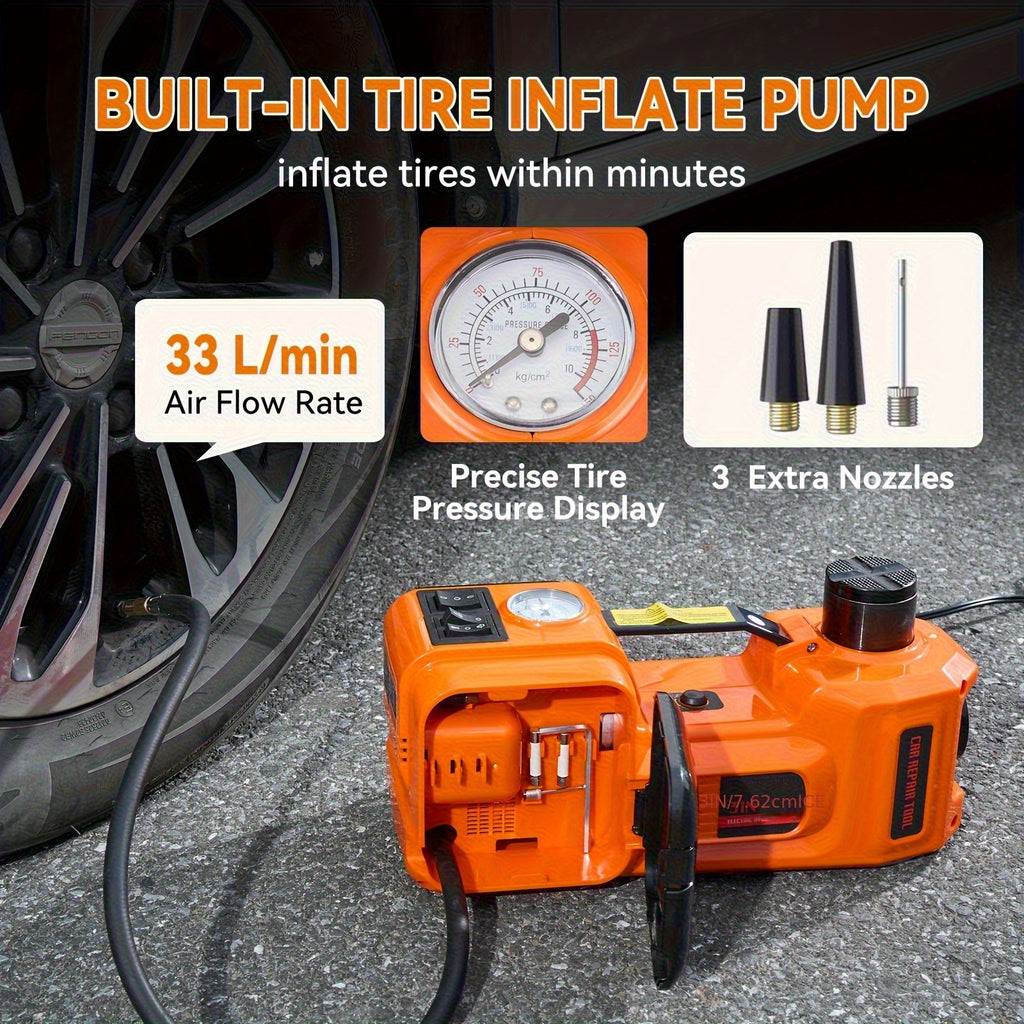 Electric Car Jack, Portable Car Lift with Built-in Air Pump, 5-ton/11023-pound Hydraulic Jack, Equipped with Electric Impact Wrench, And LED Lighting for SUV, MPV, Sedan, Truck Tire Replacement And Garage Maintenance
