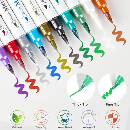 Double-Ended Tattoo Pen Set 10 Pcs with 114 Templates & Butterfly Stickers — Waterproof Sweat-Resistant DIY Temporary Body Art Kit for Parties, Festivals, Halloween & Gifts