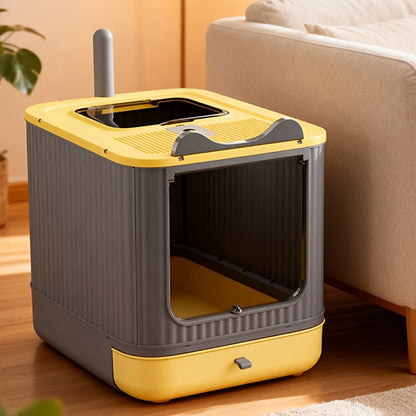 Enclosed Cat Litter Box with Odor Control – Extra Large Covered Design, High Privacy, Easy Clean Modern Cat Toilet for Multiple Cats | Includes Garbage Bags | White, Pink & Yellow