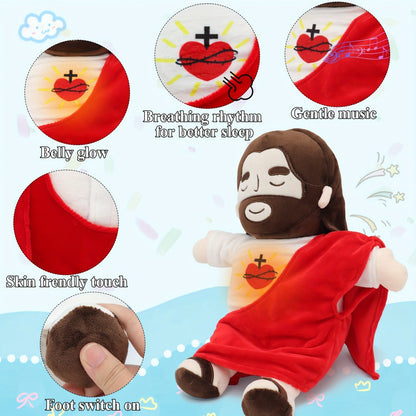 Sacred Heart of Jesus Plush Doll 15.7 Inch - Breathing Glowing Light Christian Religious Toy for Kids, Church, Sunday School, Prayer, Baptism, Easter, Christmas Gifts, Home Decor