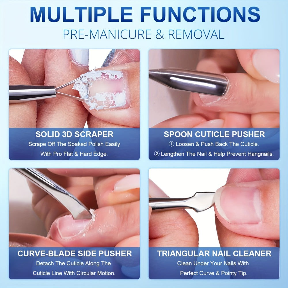 Gel Nail Polish Remover Kit – Fast-Acting Formula Removes Gel in 2–5 Minutes, No Foil or Soaking Needed, Professional Salon-Quality with Cuticle Pusher & Nail Scraper Included