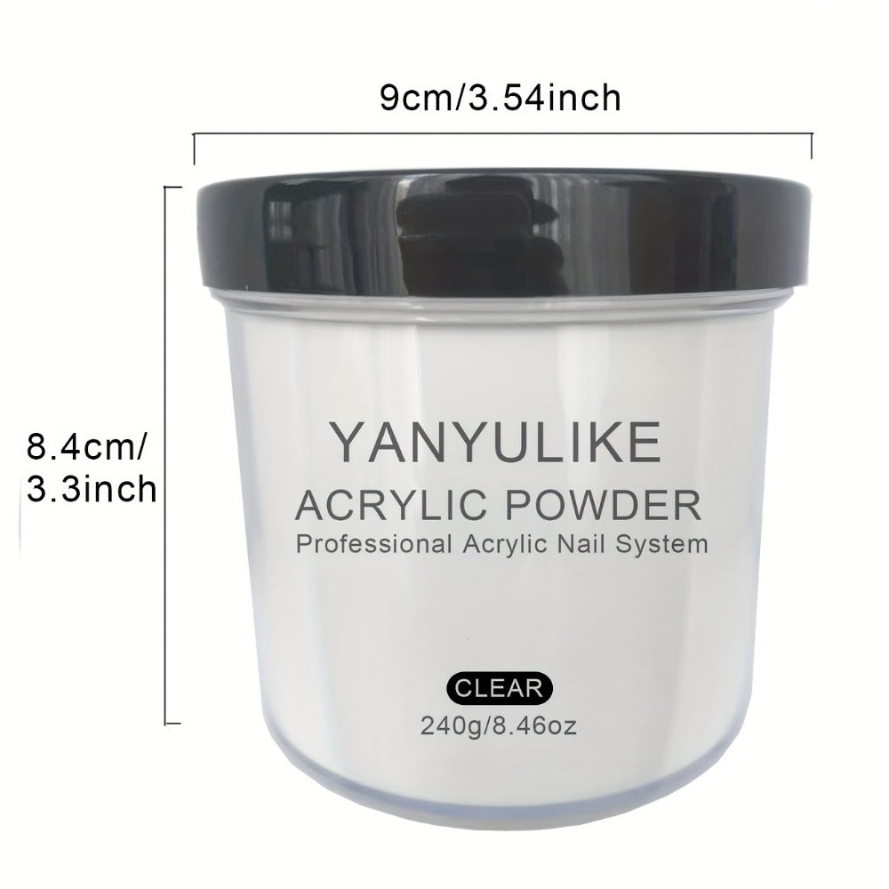 Acrylic Nail Powder 8oz Professional Clear Pink Nude White Fast Set No Lamp Required for Nail Extensions 3D Nail Art Carving Salon Quality Bulk Powder for Beginners Techs