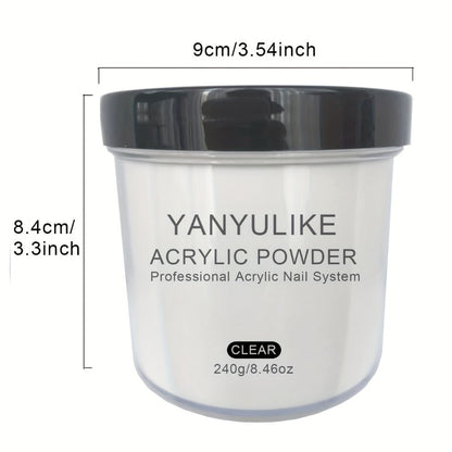 Acrylic Nail Powder 8oz Professional Clear Pink Nude White Fast Set No Lamp Required for Nail Extensions 3D Nail Art Carving Salon Quality Bulk Powder for Beginners Techs