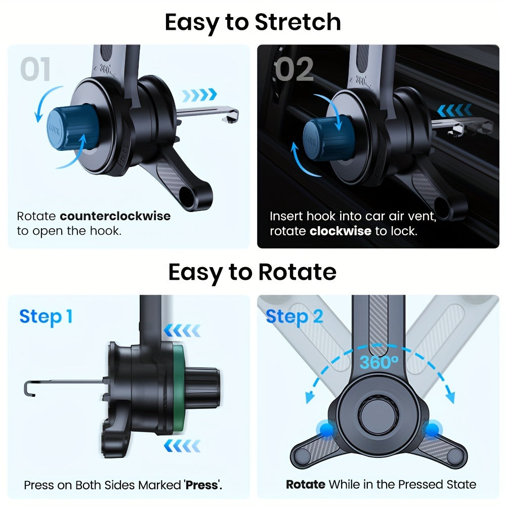 Dashboard Phone Mount Extended Arm 3-Point Support – Adjustable Car Phone Holder with Extendable Metal Hook, Secure Hands-Free Grip, Durable ABS, Universal Fit for All Smartphones