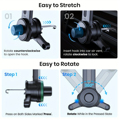 Dashboard Phone Mount Extended Arm 3-Point Support – Adjustable Car Phone Holder with Extendable Metal Hook, Secure Hands-Free Grip, Durable ABS, Universal Fit for All Smartphones