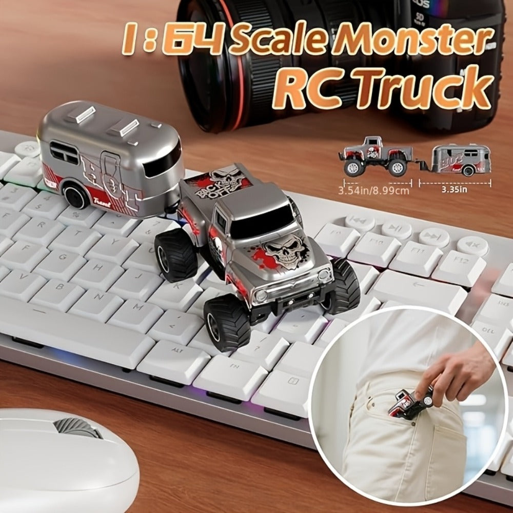Mini Alloy RC Monster Truck 1:64 Scale 2.4GHz Off-Road Crawler with LED Lights, Street Graffiti Spray-Paint Design, White Headlights & Red Taillights – 5 Colors Kids Gift
