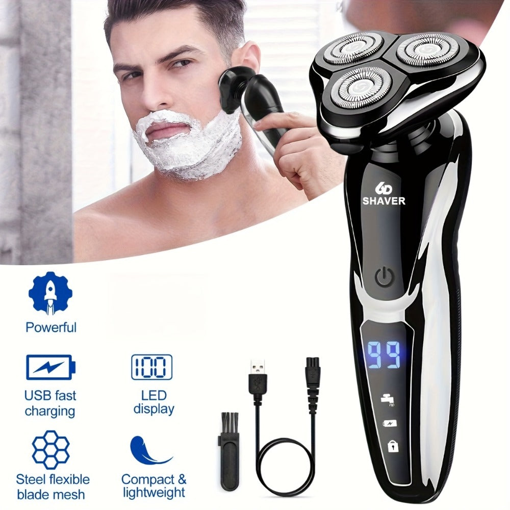 Men's Electric Shaver 3D Floating Head with LED Display - Rechargeable Washable Cordless Rotary Shaver for Home & Travel, Close Smooth Shave, Great Gift for Men, Boyfriend & Valentine's Day, 2-Pack