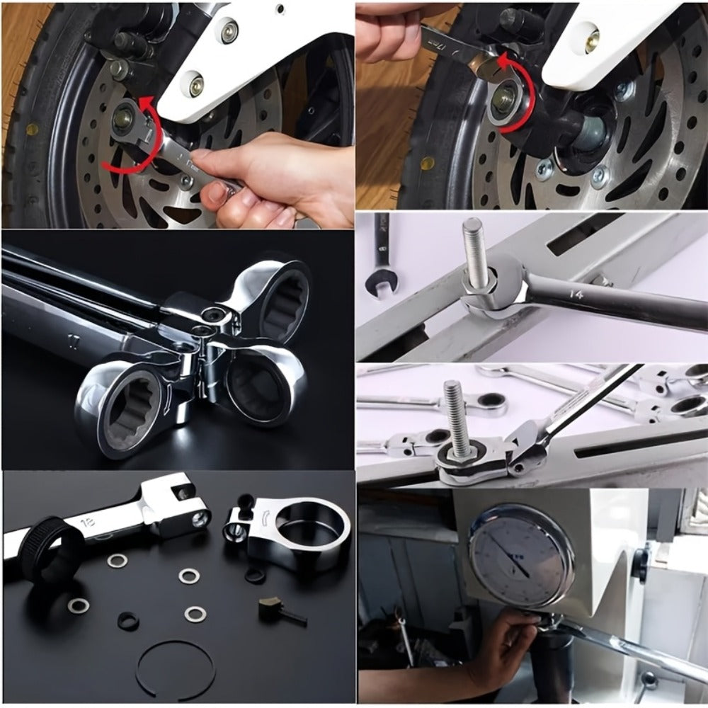 Flexible Head Ratchet Wrench Set 6-Piece – 72-Tooth 180° Dual-End CR-V Steel, Metric 6-10mm Double-Headed Wrenches for Auto, Motorcycle & Bike Repair, Compact Tool Kit