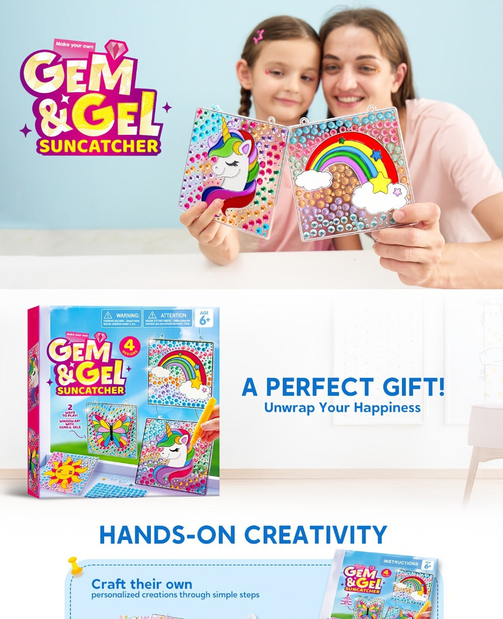 Suncatcher Painting Kit 4pcs for Kids – 2-in-1 Window Art with Gem Stickers & Paint Pens, Butterfly Unicorn Rainbow Sun Designs, Arts Crafts Activity for Girls Boys Ages 6+ Birthday Christmas Gift