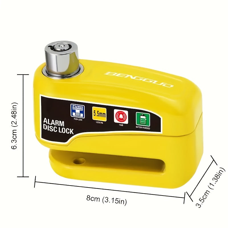 Disc Brake Lock for Motorcycles with an Alarm, Designed to Prevent Theft. It Features a 110Db Alarm And Is Suitable for Light Motorcycles, Bicycles, And Scooters