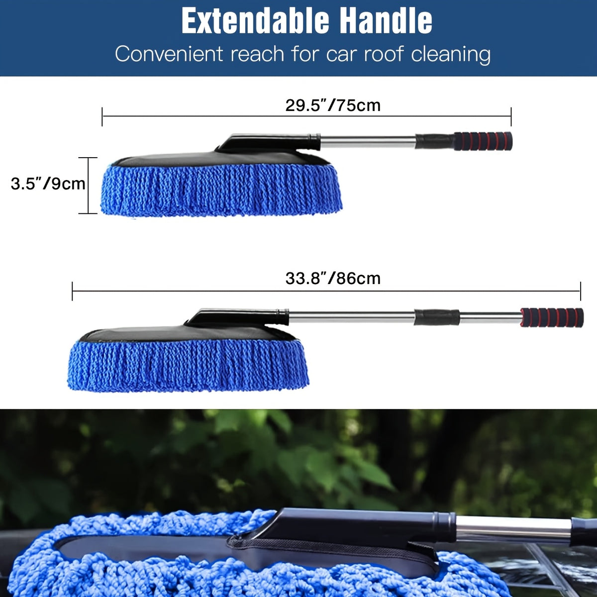 Car Cleaning Brush, Car Duster Exterior Scratch Free Microfiber, Handle Pollen and Dust Brush for Truck, SUV, Vehicles and Home Cleaning, Blue