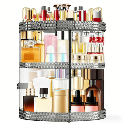 Rotating 360 Makeup Organizer Spinning Cosmetic Storage Display Rack 7 Adjustable Layers Large Capacity Skincare Holder for Vanity Countertop Bathroom Dresser White Blue Gray