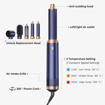 5-in-1 Hair Dryer Brush Set – Blow Dryer Brush with Curl, Straighten, Volumize & Smooth, Hot Air Styler for All Hair Types, Professional Styling Wand