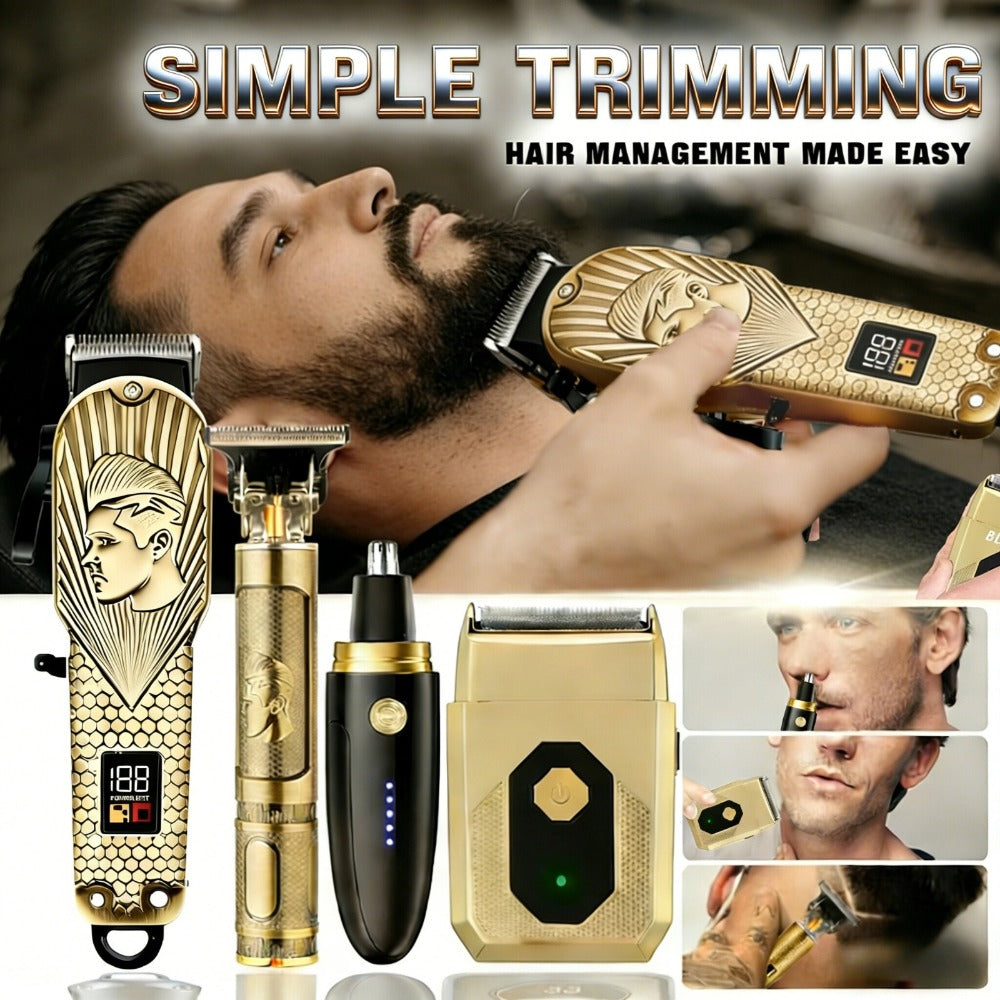 4-in-1 Cordless Grooming Kit for Men – Hair Clipper, Beard Trimmer, Electric Shaver & Nose Trimmer, Rechargeable Professional Hair Cutting System, Multiple Styles & Colors, Gift for Men