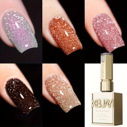 Glitter Gel Nail Polish Set 5 Colors Pastel Sparkling Diamond Shimmer – Soak-Off LED UV Semi-Permanent Gel Varnish Photo Frame Bottle Spring Summer Nail Art Kit for Women Home Salon Manicure Gift