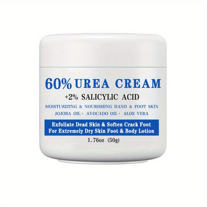 Urea Foot Cream 60% with 2% Salicylic Acid Deep Moisturizing Exfoliating Heel & Hand Lotion – Softens Dry Cracked Skin, Jojoba & Avocado Oil, Hypoallergenic 1.76oz