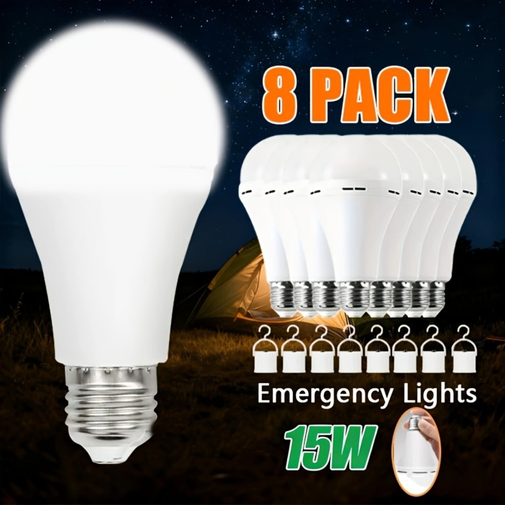 Emergency Light Bulb for Power Outages 2000mAh Rechargeable LED 6000K with Backup Battery – Auto-On Failure Detection, Hangable Emergency Lighting for Home Camping Power Failure, 4 8 12 Pack