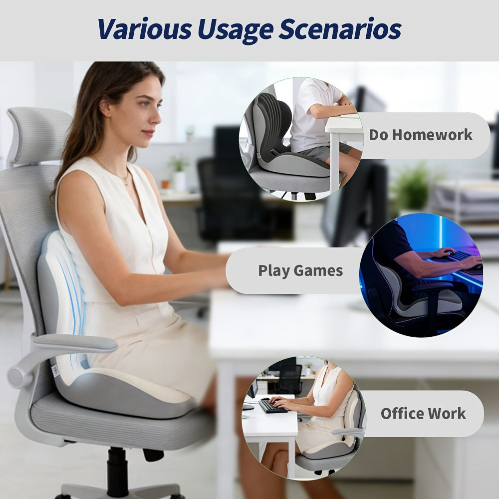 Hip & Lumbar Support Seat Cushion Ergonomic Memory Foam – Breathable High-Density Back Support Pillow for Office Chair, Car Seat & Long Sitting, Daily Use or Gift