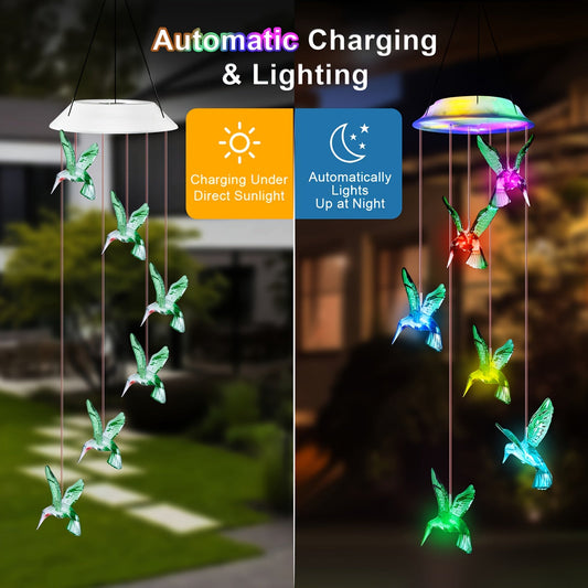 Solar Hummingbird Butterfly Pendant Light 6 LED Color