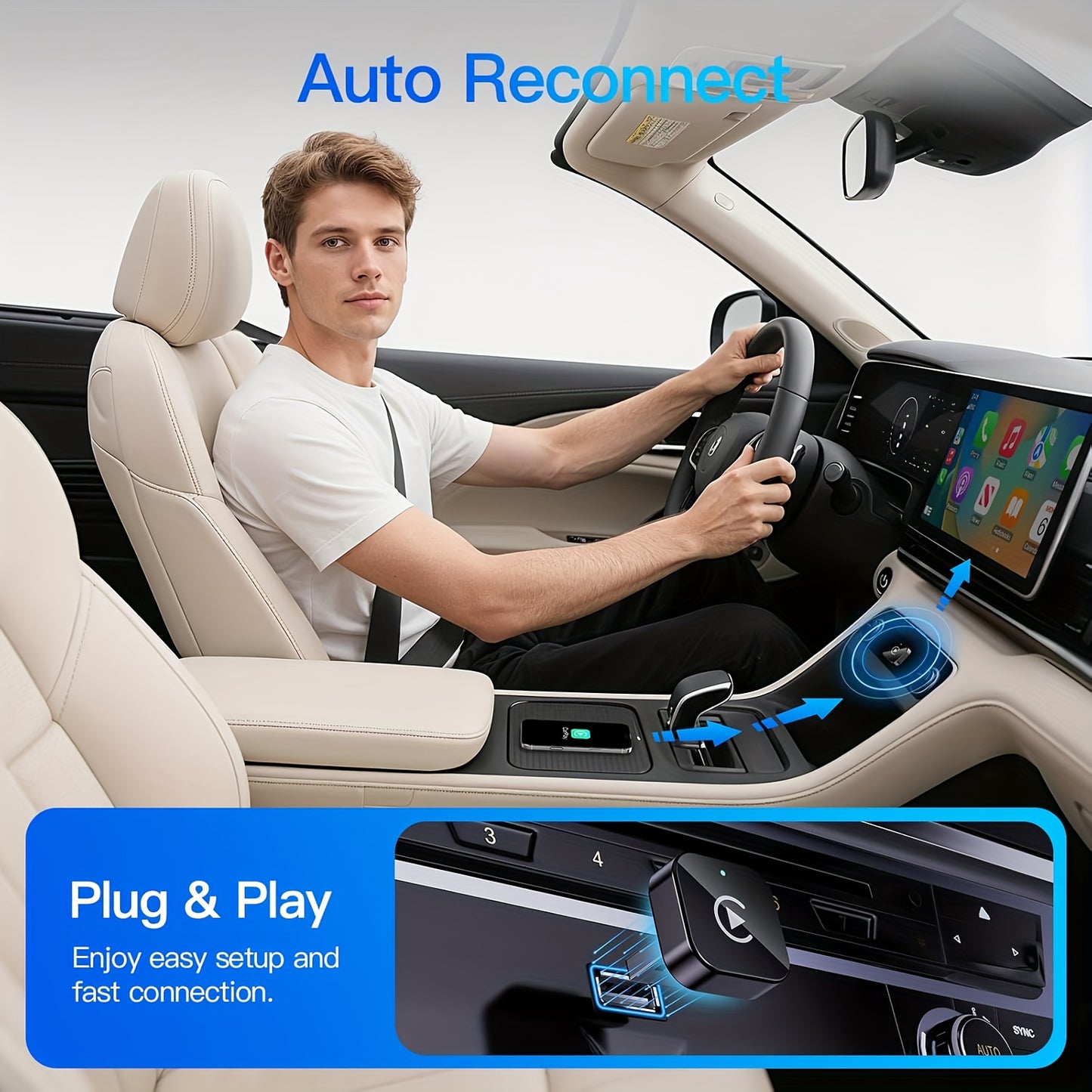 Wireless Carplay Adapter & Android Auto 2025 Upgrade Wired CarPlay to Wireless, 2-in-1 Mini USB Design with Fast Stable Connection Car Play for Apple IOS 10+, Android 11+ Version Car Play Wireless Adapter