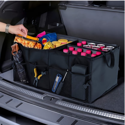 Car Trunk Storage Bag - Large Capacity Insulated Foldable Box with Handle for SUVs & Sedans, Sturdy Car Parts & Tools Organizer, Black