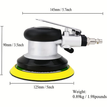 [Father's Day Gift] 5 Inch/6 Inch Pneumatic Random Orbit Sander 12,000RPM Heavy Duty Dual Action Pneumatic Palm Sander For Car Paint Care Rust Removal Tool Waxing Tool Father's Day Gift, Without Battery