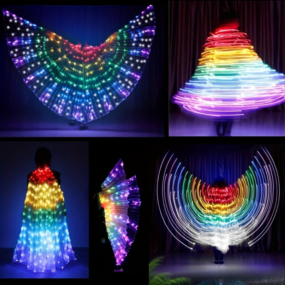 LED Feather Dance Costume Glowing Luminous – Light Up Belly Dance Performance Dress for Women Halloween Christmas Mardi Gras Rave Stage Show White Purple Warm White