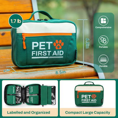 Pet First Aid Kit for Dogs & Cats – 50-Piece Emergency Supplies with Bandages, Gauze, Scissors & Disposable Booties, Portable Nylon Bag for Hiking Camping Travel, FSA HSA Eligible